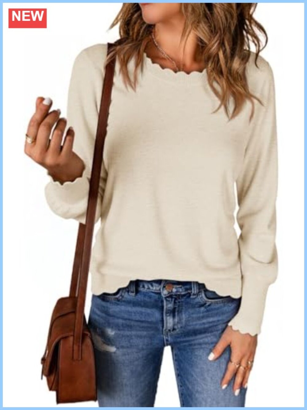 Womens Crewneck Long Sleeve Sweater Lightweight Pullover Top Fall